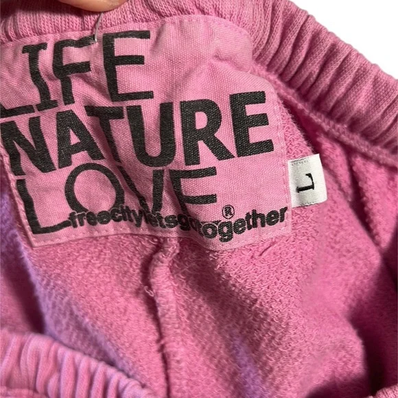 EUC FREECITY Life Nature Love Pink Love Dove French Terry 💯 Cotton Sweatpants L